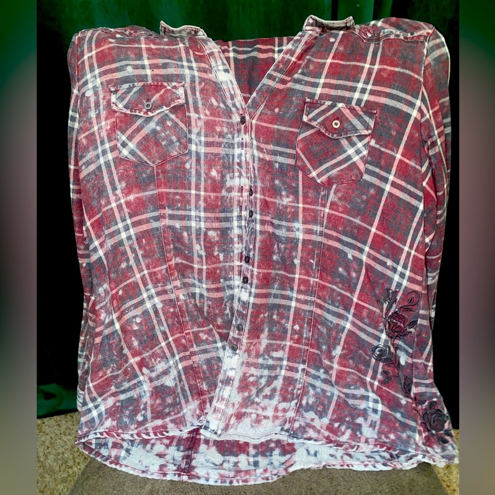 Distressed Flannel with Rose Stitch Detail